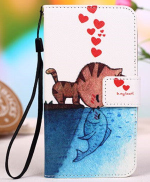 Fantasy Wallet Leather - cat & fish