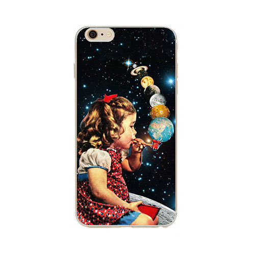 SciFi - Girl making soap bubbles with planets